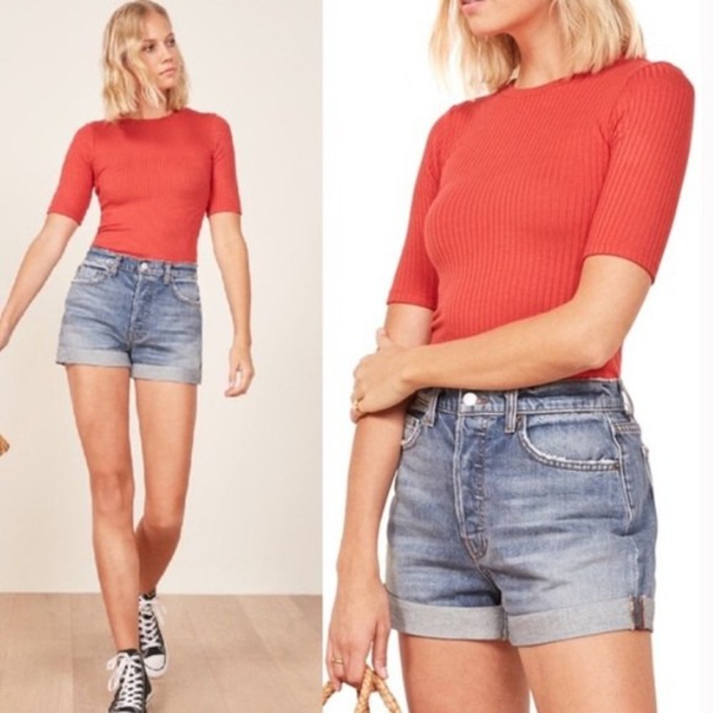 Reformation Janine Ribbed Top in Cherry Red Size Large